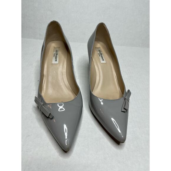L.K. Bennett Designer Patent Leather Gray Pointed Toe Angelic Kitten Heels 9.5 - Picture 3 of 6